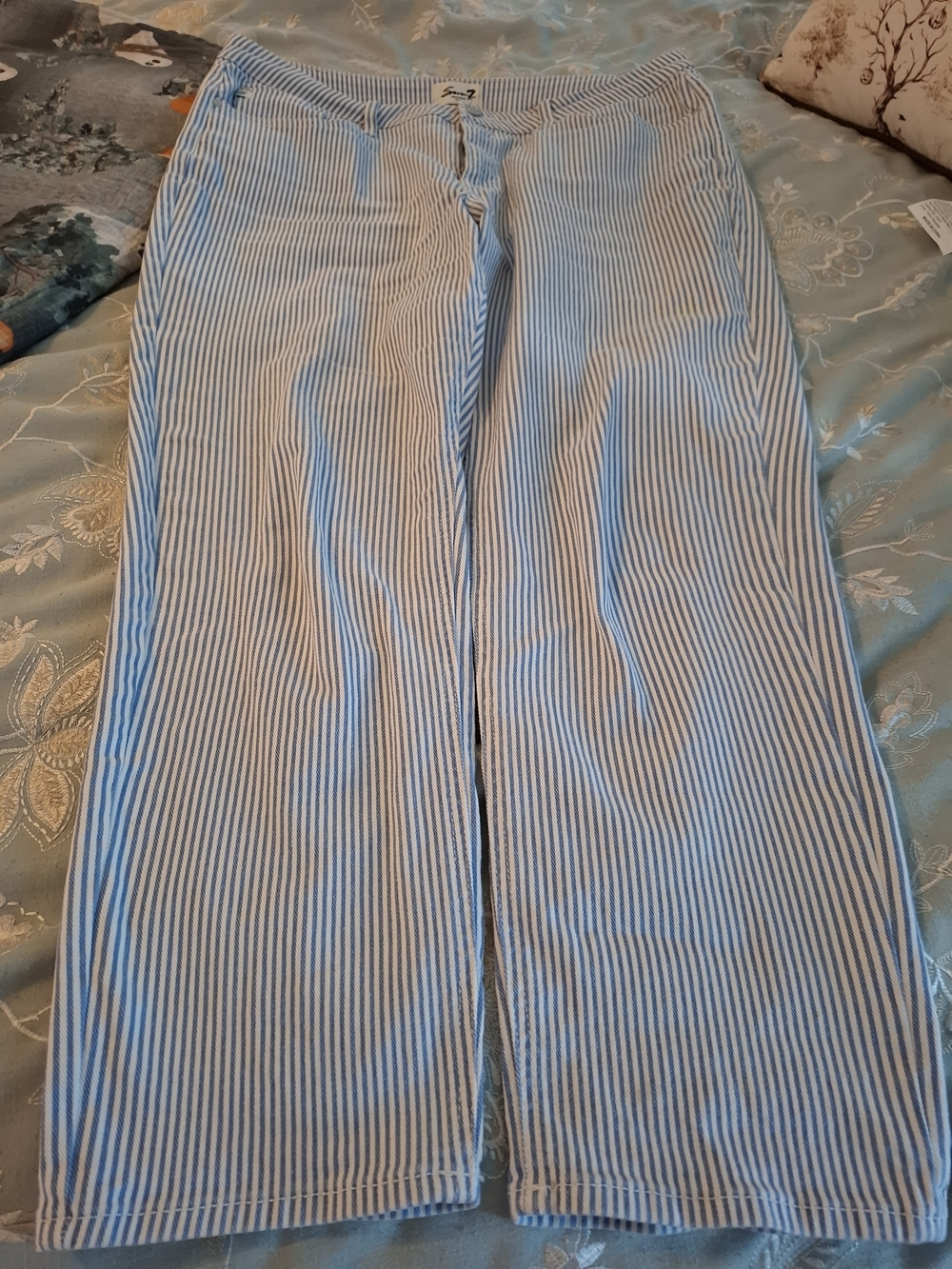 Seven7 Blue and White Striped Straight Leg Jeans